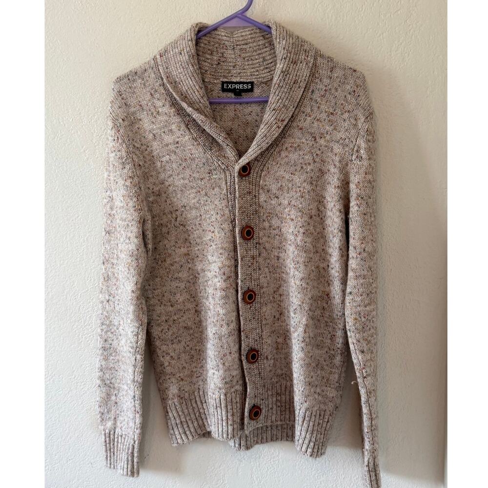 Women's Express Wool Alpacha Button Down Knit Tan Cardigan Sweater Sz M